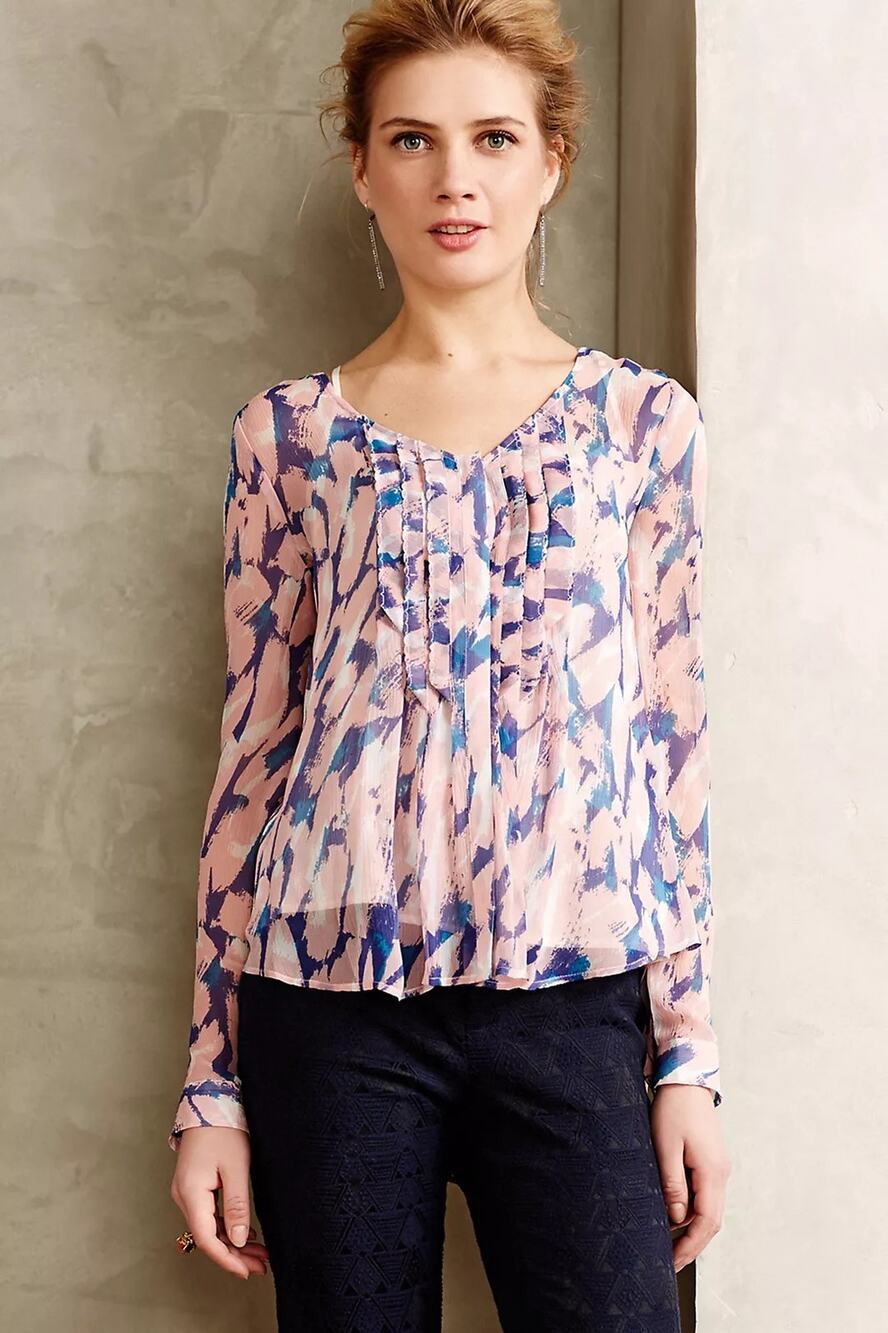 🧺 5 for $25 Sale Anthro Maeve Silk Top Size 12 Semi Sheer Pink Pleated